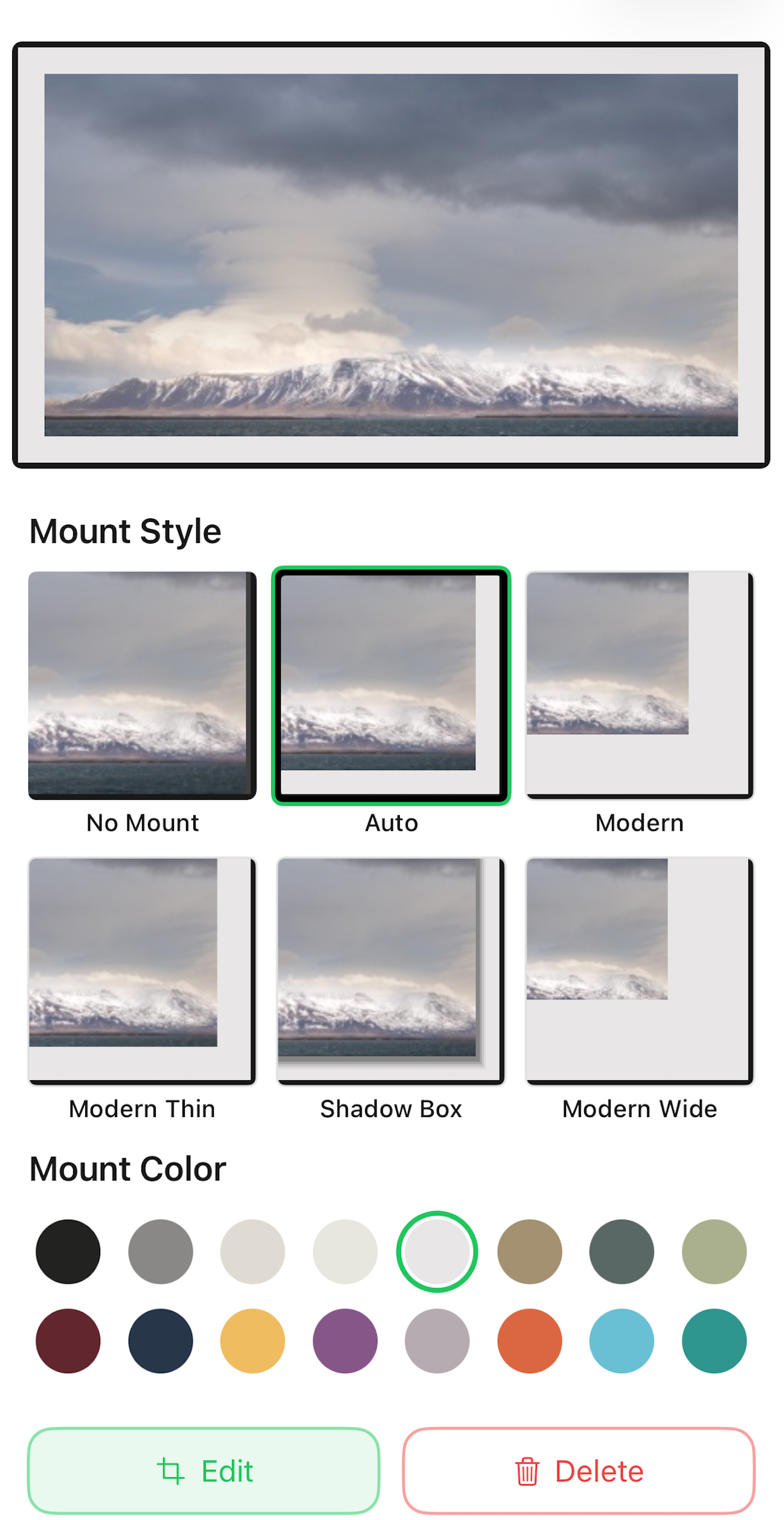 Previewing a photo inside a Samsung matte in the Frame Photos editor