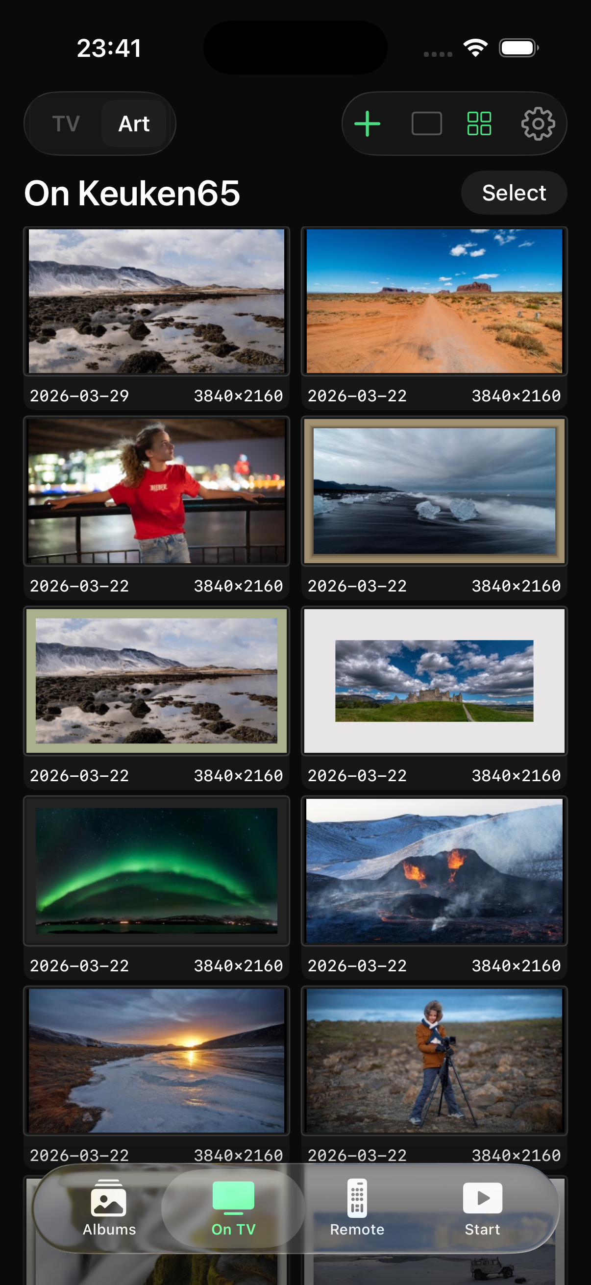 A personal photo displayed full-screen in Art Mode on a Samsung Frame TV